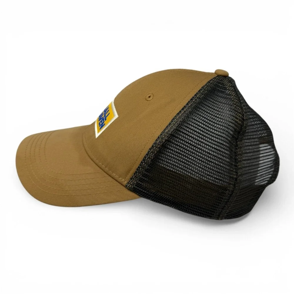 Fjallraven Box Logo Trucker Cap Mens Adjustable Tan Mesh Snapback Baseball Hat